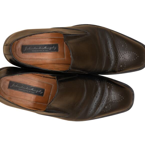 Johnston Murphy Black Leather Handcrafted Italy Brogue Loafers Mens 10 M Dress - Picture 10 of 10